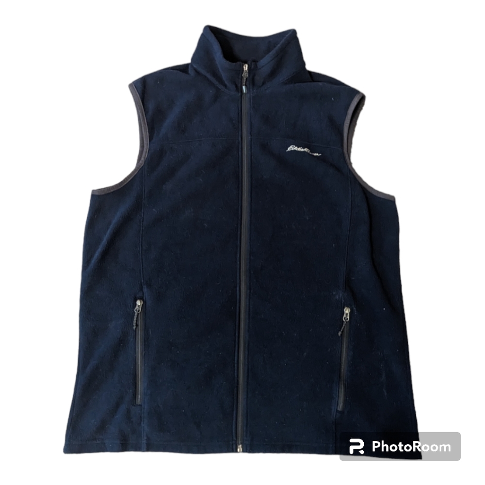Eddie Bauer Navy Blue ip Front Fleece Blue Vest W Pockets. Men's TL